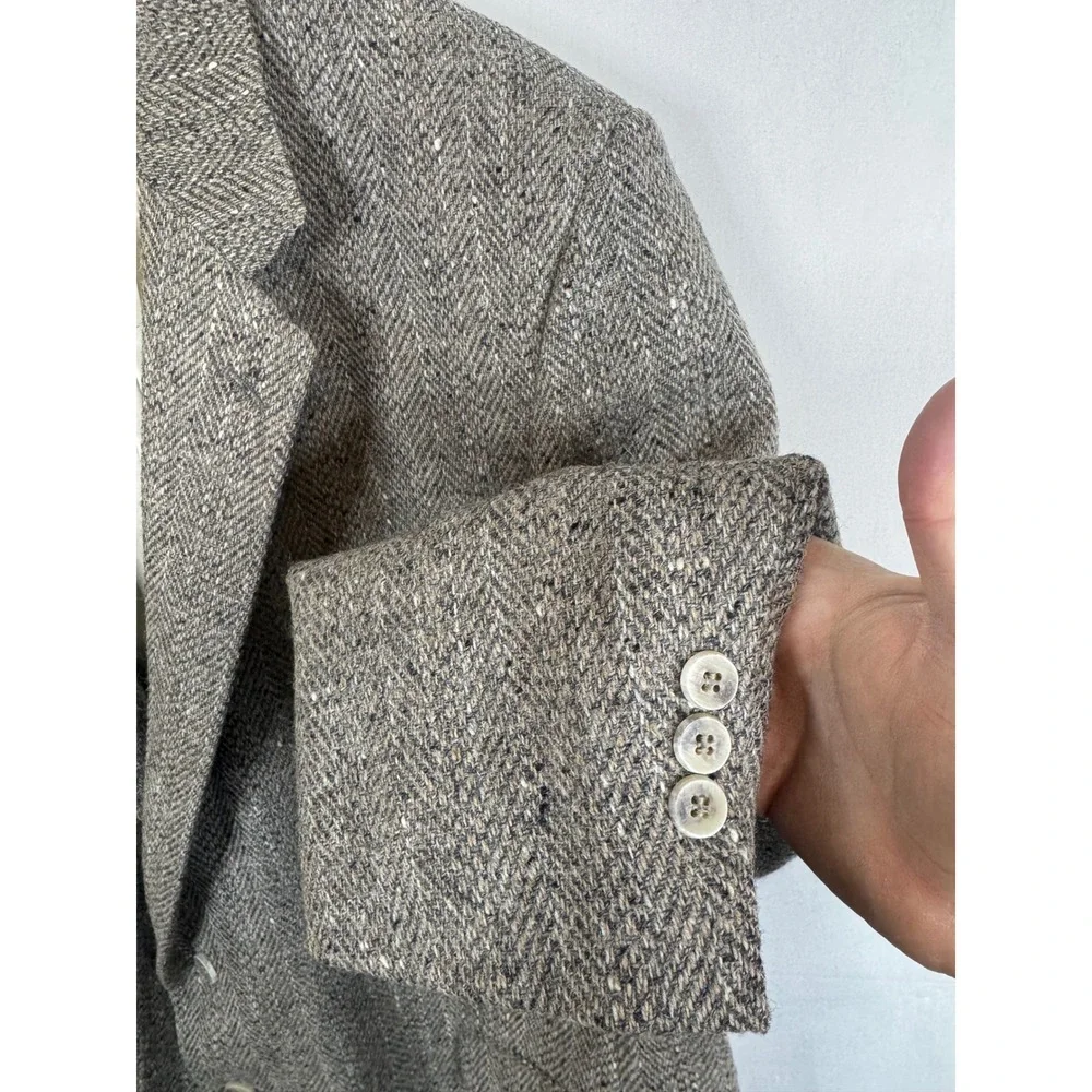Vintage London Fog Mens‎ 54 Grey Herringbone Pure Wool Blazer Sport Coat